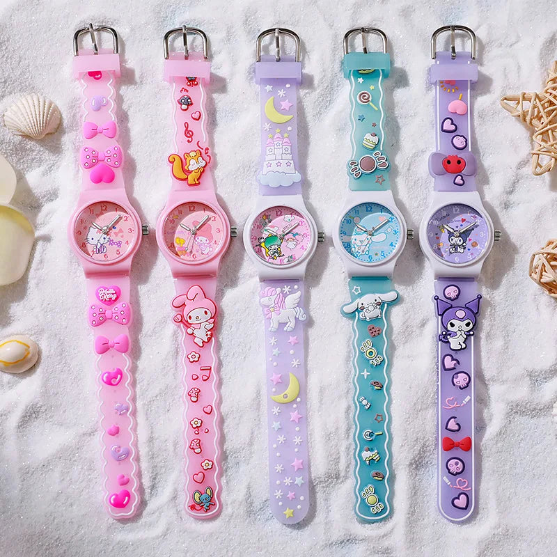 ⌚ Kawaii Sanrio 3D Cartoon Kids Watch – Waterproof Quartz Silicone Wristwatch | ساعة أطفال كرتونية سانريو ثلاثية الأبعاد – مقاومة للماء بسوار سيليكون ناعم