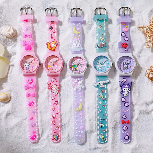 ⌚ Kawaii Sanrio 3D Cartoon Kids Watch – Waterproof Quartz Silicone Wristwatch | ساعة أطفال كرتونية سانريو ثلاثية الأبعاد – مقاومة للماء بسوار سيليكون ناعم