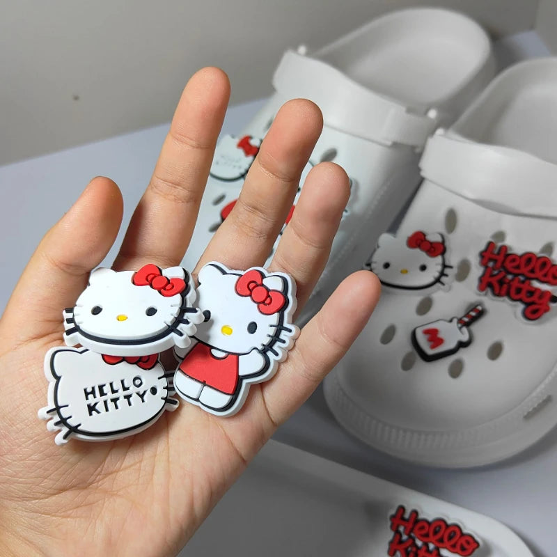 ✨ Hot Sale Sanrio Hello Kitty Detachable Shoe Buckles 🎀 – 6pcs Thickened PVC Bowknot Cartoon Shoe Decorations | أبازيم أحذية قابلة للإزالة من سانريو هيلو كيتي – 6 قطع من زخارف فيونكة كرتونية سميكة من PVC