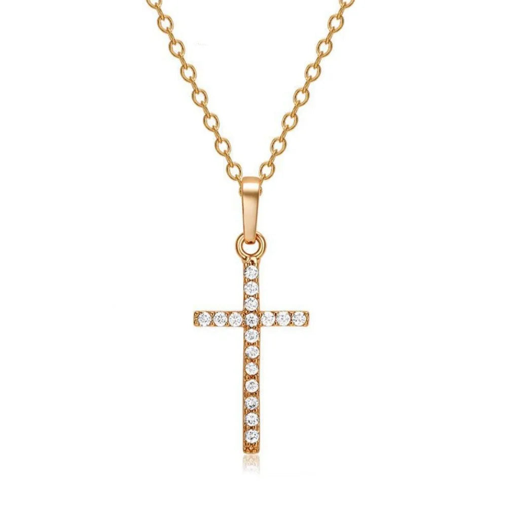 Women’s Adjustable Rhinestone Cross Pendant Necklace – Solid Color Summer Jewelry | عقد نسائي صيفي قابل للتعديل بقلادة صليب مرصعة – تصميم أنيق بلون موحّد