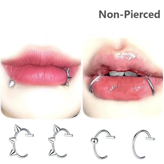 ✨ Stainless Steel Fake Nose & Lip Ring – C Clip Non-Pierced Body Jewelry 🔷 حلقة أنف أو شفة وهمية من الستانلس ستيل – تصميم C كليب بدون ثقب للنساء