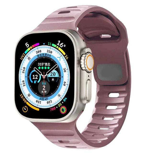 🏃‍♂️ Silicone Sport Strap for Apple Watch – Compatible with Series 9/8/7/6/5/4/3/SE/Ultra (38mm-49mm) | سوار رياضي سيليكون لساعة أبل – متوافق مع جميع المقاسات والسلاسل