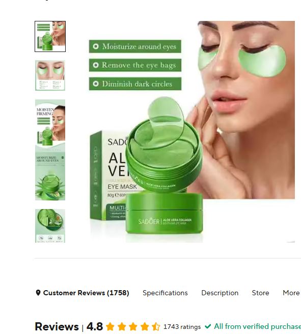 60pcs Aloe Vera Collagen Eye Mask Anti Dark Circles Eyes