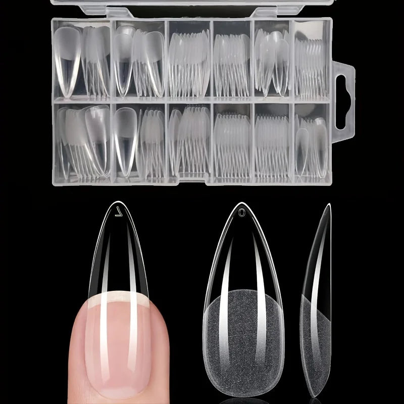 120-Piece Full Cover Press-On Nail Tips – Stiletto, Almond, Square & Coffin Shapes | طقم 120 طرف أظافر صناعية جاهزة – أشكال ستيلتو، لوزي، سكوير وكوفن للتجميل المنزلي