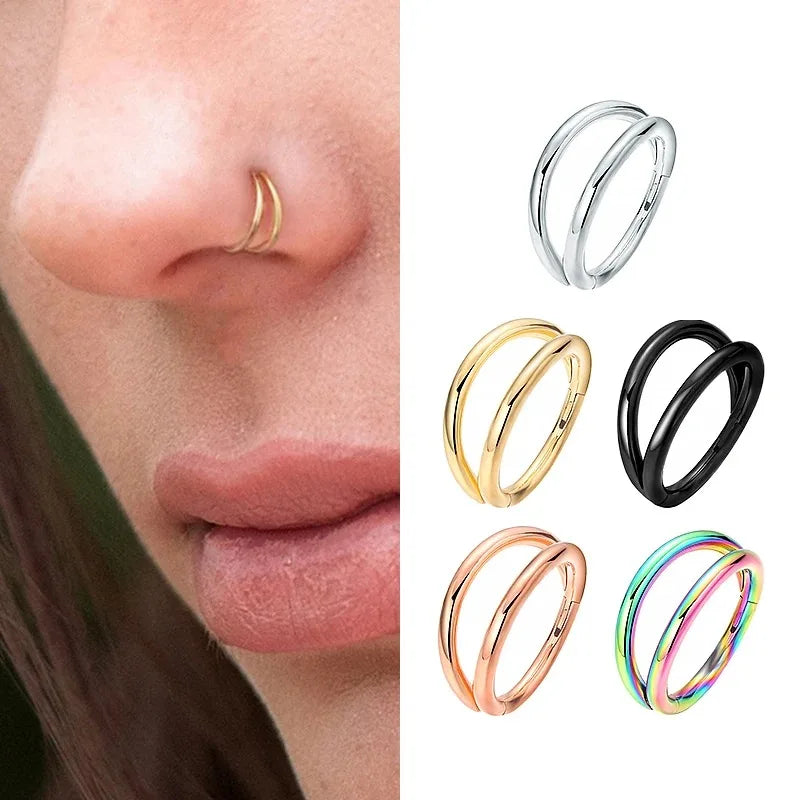 16G Double Hoop Nose & Cartilage Ring – Open Stacked Septum Piercing for Women & Men | حلق مزدوج للأنف والغضروف بقياس 16G – تصميم مفتوح وعصري مناسب للنساء والرجال