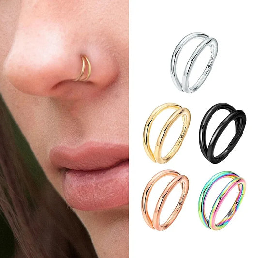 16G Double Hoop Nose & Cartilage Ring – Open Stacked Septum Piercing for Women & Men | حلق مزدوج للأنف والغضروف بقياس 16G – تصميم مفتوح وعصري مناسب للنساء والرجال