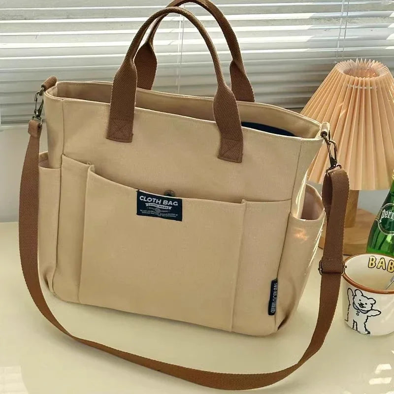 👜 Canvas Women’s Tote Bag – Large-Capacity Casual Shoulder Handbag | حقيبة نسائية قماشية عملية – بتصميم بسيط وسعة كبيرة للجامعة أو العمل