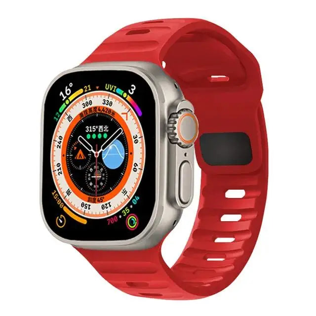 🏃‍♂️ Silicone Sport Strap for Apple Watch – Compatible with Series 9/8/7/6/5/4/3/SE/Ultra (38mm-49mm) | سوار رياضي سيليكون لساعة أبل – متوافق مع جميع المقاسات والسلاسل