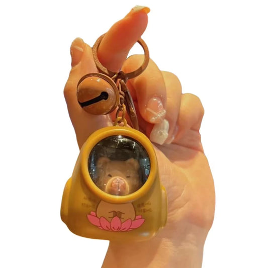 Creative Kapibala Luminous Keychain Cute Cartoon Space Capsule Capybara Keyring Schoolbag Pendant Trinket Friend Gift