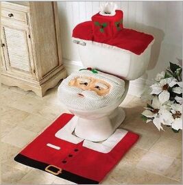 1Set Festive Christmas Toilet Seat Cover Set - No Power Needed, Holiday Decor Essentials,Party & Holiday DIY Decorations