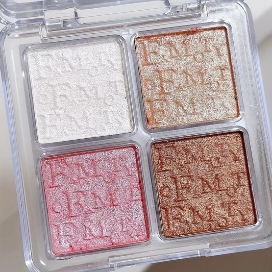 ✨ 4-Color Highlighter Palette – Waterproof Glow & Shimmer Baked Powder 🔷 لوحة إضاءة بأربع ألوان – بودرة مضيئة مقاومة للماء تمنح إشراقة طبيعية وبريق لامع