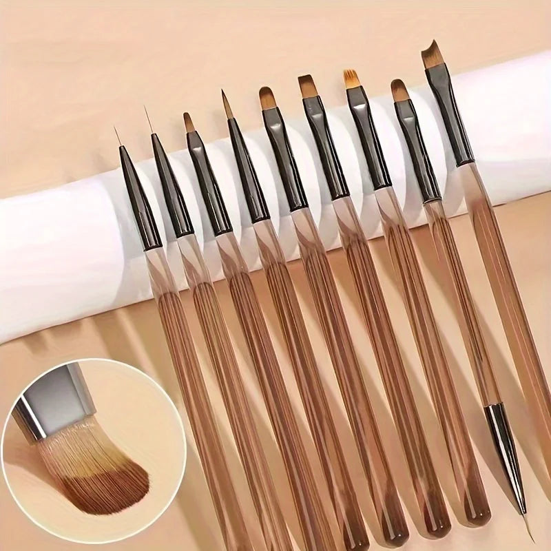 9pcs DIY Brush Nail Art Brush Set  Acrylic Lace Ombre Design Nail UV Gel Painting Drawing Flowers Pen Manicure Salon Tools Suit