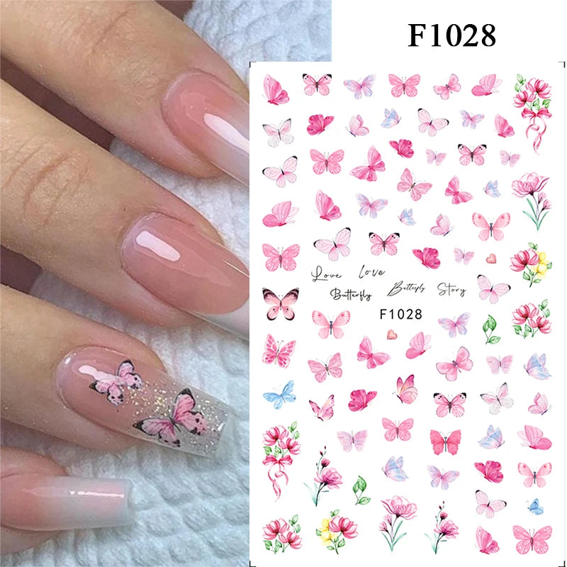 1Pc 3D Nail Sticker Colorful Pattern Press on Nail Decals Wave Gold Ink Blooming Marble Design Slider DIY Nail Art Decorations