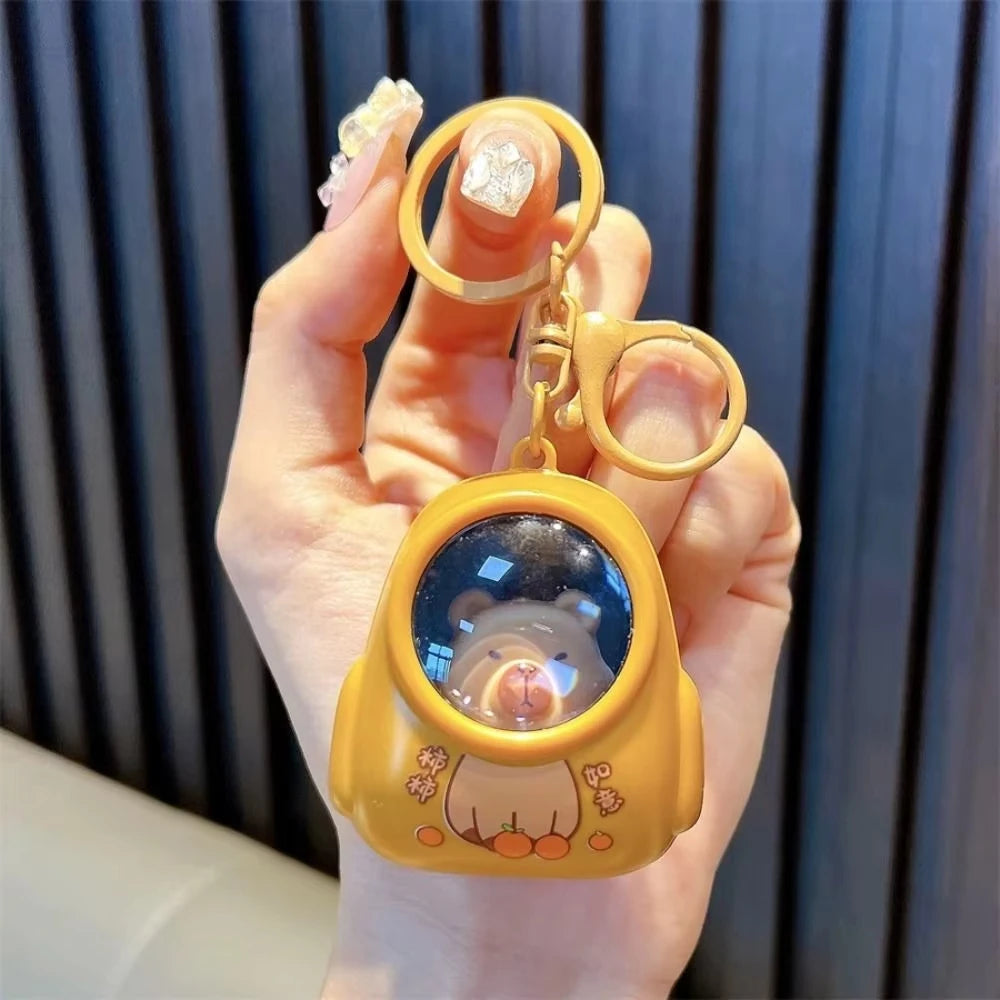Creative Kapibala Luminous Keychain Cute Cartoon Space Capsule Capybara Keyring Schoolbag Pendant Trinket Friend Gift