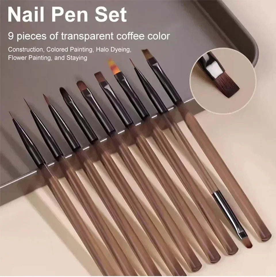 ✨ 9PCS Nail Art Liner Brush Set – Acrylic Painting Pens for Manicure Design 🔷 طقم 9 فرش فن الأظافر – فرشاة رسم وتحديد للأظافر الأكريليك والتصاميم الاحترافية