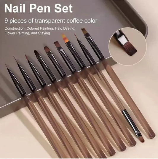 ✨ 9PCS Nail Art Liner Brush Set – Acrylic Painting Pens for Manicure Design 🔷 طقم 9 فرش فن الأظافر – فرشاة رسم وتحديد للأظافر الأكريليك والتصاميم الاحترافية