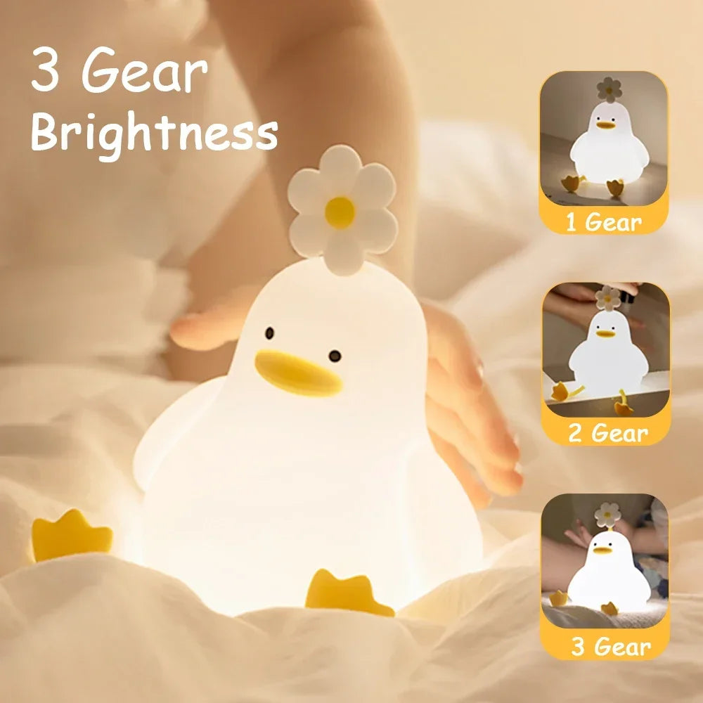 🌙 Duck Silicone Night Light 🐤 – USB Rechargeable Touch Lamp with Timer for Kids | مصباح بطة ليلي من السيليكون – يعمل باللمس وقابل للشحن مع مؤقت للأطفال