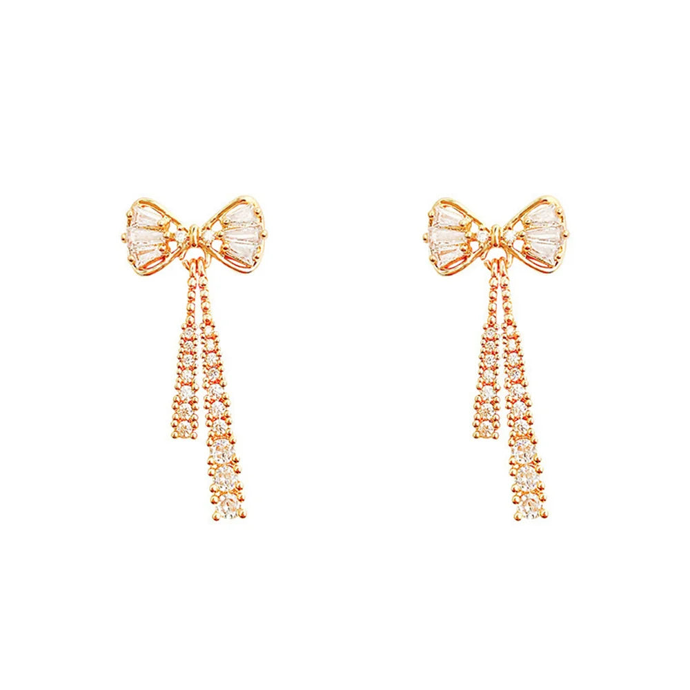 ✨ Fashion Zircon Bow Tassel Earrings 🎀 | أقراط نسائية أنيقة بشكل فيونكة مرصعة بالزركون والكريستال – إكسسوار راقٍ للحفلات والهدايا
