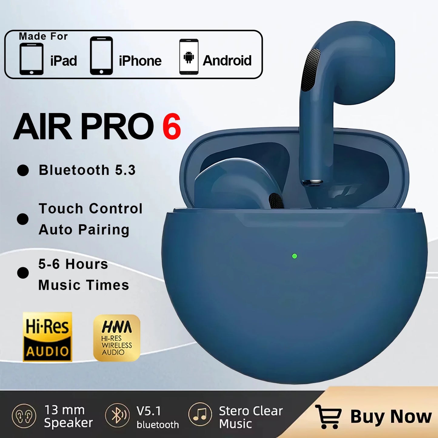 🎧 New Air Pro 6 TWS Wireless Earbuds 🔊 – Bluetooth Headphones with Mic for iPhone & Android | سماعات Air Pro 6 اللاسلكية – بتقنية TWS وبلوتوث مع مايك للجوالات