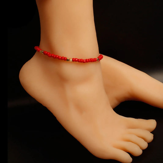 ✨ Bohemian Glass Beaded Anklet – Handmade Colorful Summer Beach Jewelry 🔷 خلخال بوهيمي مزين بحبيبات زجاج ملونة – إكسسوار يدوي ناعم لصيف الشاطئ