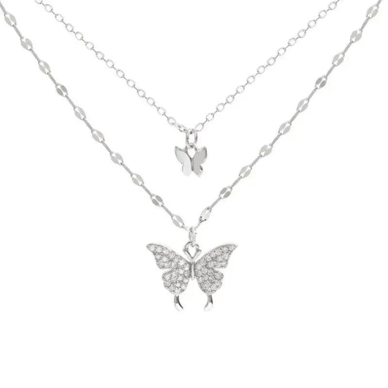 💎 Women’s Double Layer Butterfly Necklace 🦋 – Sparkling Exquisite Collar Chain Jewelry for Party & Holiday Gift | عقد نسائي مزدوج الطبقات بتصميم فراشة لامع – سلسلة أنيقة للحفلات والهدايا