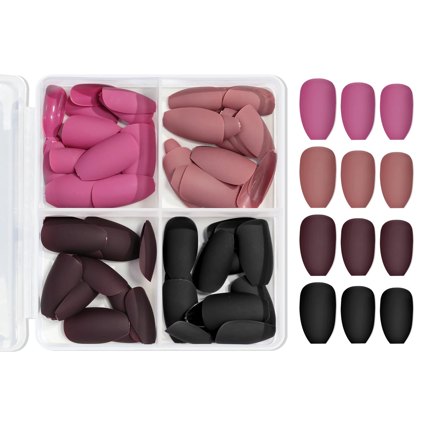 VelvaMatte 4-Color Soft Matte Press-On Nails – Full Coverage Elegance at Your Fingertips | ڤيلفا مات – أظافر صناعية ناعمة بـ ٤ ألوان مطفية لإطلالة أنيقة متكاملة