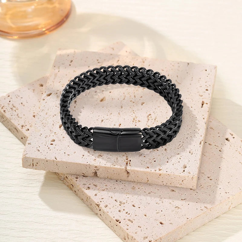 🔗 Men’s Double-Layer Stainless Steel Braided Bracelet | سوار رجالي مزدوج الطبقة من الفولاذ المضفور – تصميم عصري وهيب هوب