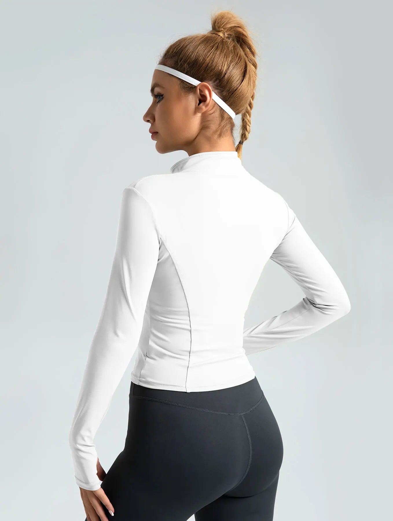 🔥 Women’s Slimming Workout Jacket 💪 – Full-Zip Long Sleeve Yoga & Fitness Top with Stand Collar | جاكيت رياضي نسائي مشد للخصر – سحاب كامل وأكمام طويلة لليوغا والجري