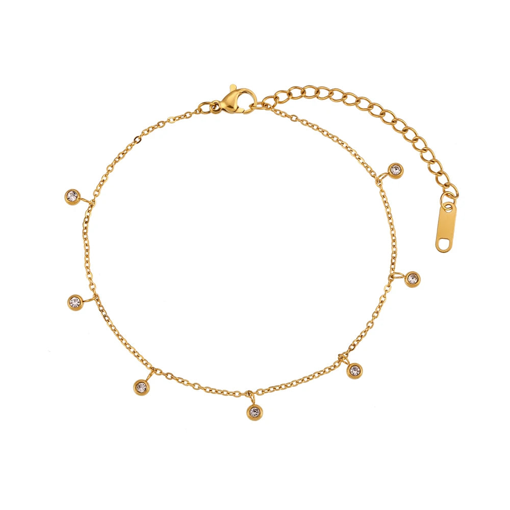✨ E.B.belle Colorful Crystal Anklet – Waterproof Stainless Steel Chain for Women 🔷 خلخال كريستال ملون لامع من E.B.belle – سلسلة مقاومة للماء من الستانلس ستيل للنساء
