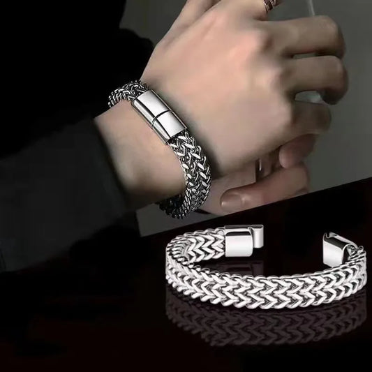 🔗 Men’s Double-Layer Stainless Steel Braided Bracelet | سوار رجالي مزدوج الطبقة من الفولاذ المضفور – تصميم عصري وهيب هوب