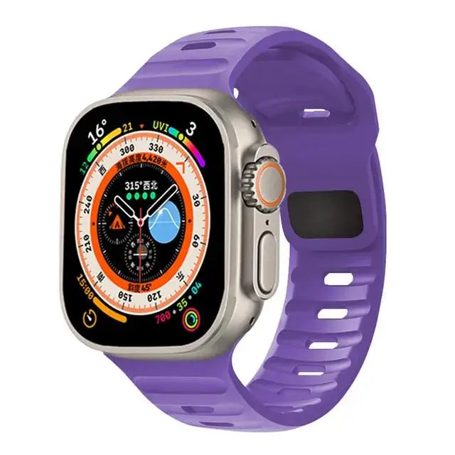 🏃‍♂️ Silicone Sport Strap for Apple Watch – Compatible with Series 9/8/7/6/5/4/3/SE/Ultra (38mm-49mm) | سوار رياضي سيليكون لساعة أبل – متوافق مع جميع المقاسات والسلاسل