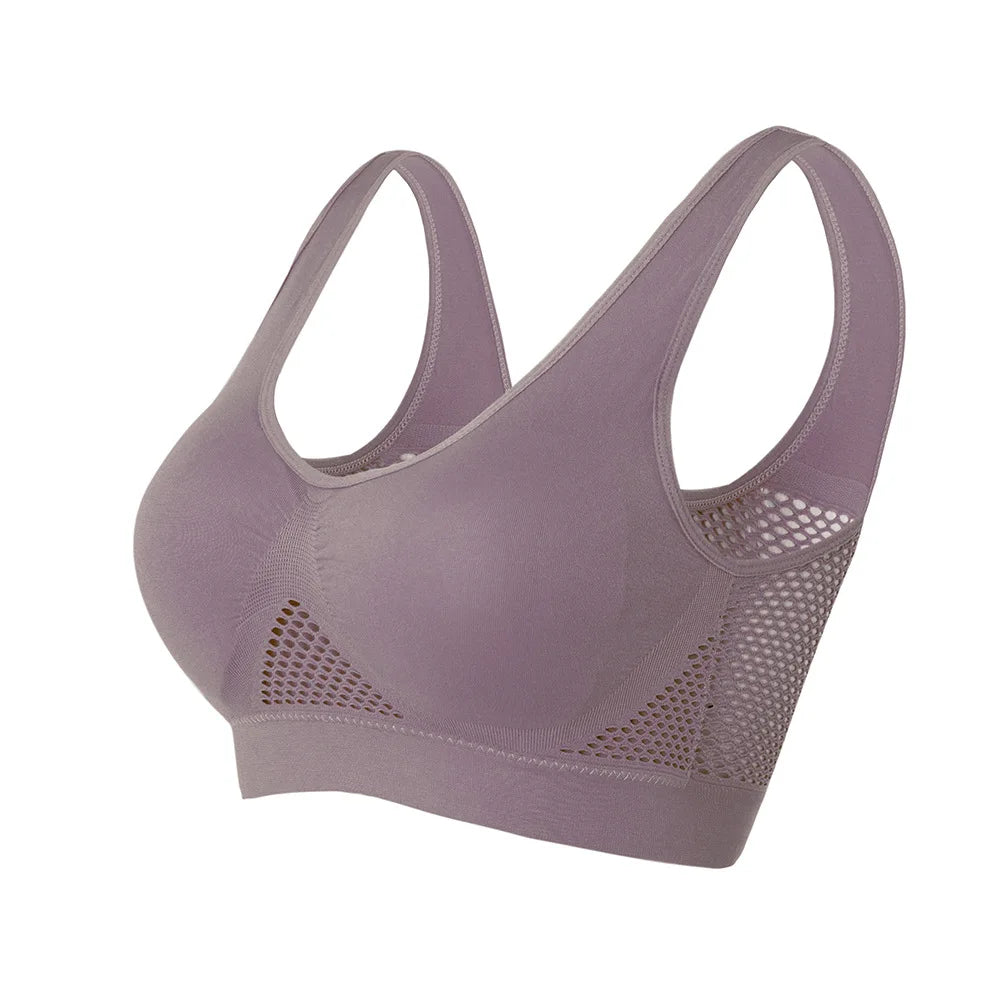 ✨ Seamless Breathable Sports Bra – Removable Padded Fitness Top for Women 🔷 حمالة صدر رياضية ناعمة وقابلة للتنفس – مبطنة قابلة للإزالة للرياضة والجيم للسيدات