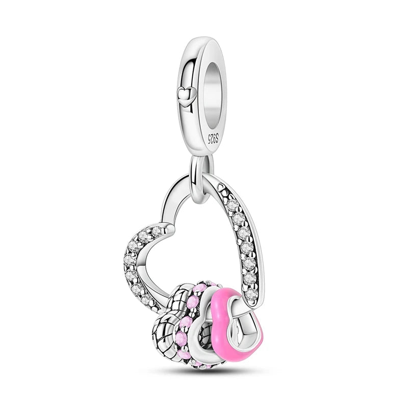 ✨ 925 Sterling Silver Mom & Daughter Heart Charm – Fits Pandora Bracelets 🔷 تعليقة قلب للأم والابنة من الفضة الإسترلينية 925 – مناسبة لأساور باندورا