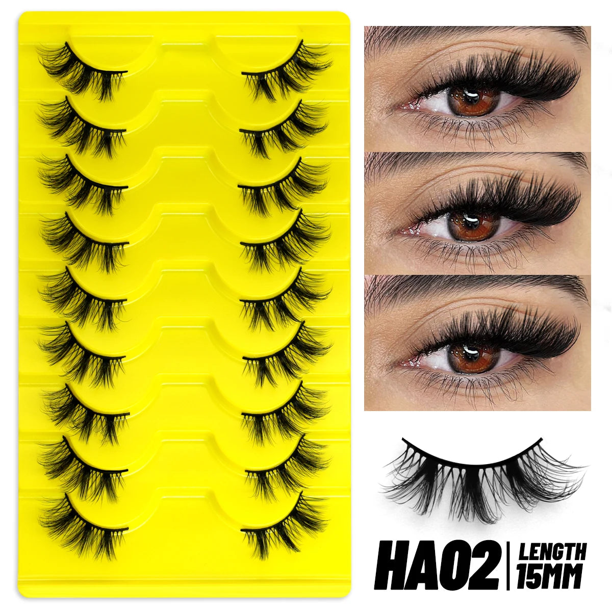 رموش نصفية ناعمة بتأثير عيون القطة - GROINNEYA Soft Half Cat Eye False Eyelashes (5/7/10 Pairs)