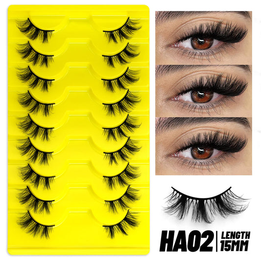 رموش نصفية ناعمة بتأثير عيون القطة - GROINNEYA Soft Half Cat Eye False Eyelashes (5/7/10 Pairs)