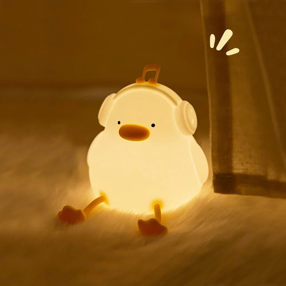 🌙 Duck Silicone Night Light 🐤 – USB Rechargeable Touch Lamp with Timer for Kids | مصباح بطة ليلي من السيليكون – يعمل باللمس وقابل للشحن مع مؤقت للأطفال
