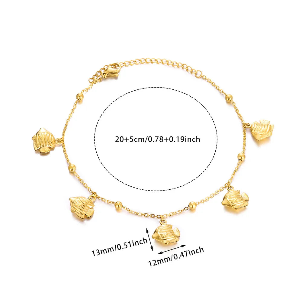 ✨ Ocean Animal Anklet – Gold Stainless Steel Beach Foot Jewelry 🔷 خلخال بسلسلة حيوانات البحر – ستانلس ستيل ذهبي لإطلالة صيفية أنيقة للنساء