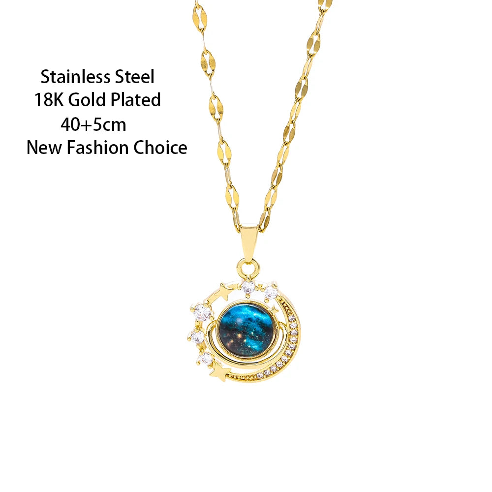 🌟 New Dream Planet Series Earth Necklace for Women 🌙 – Trendy Stainless Steel Clavicle Chain Jewelry | عقد نسائي من سلسلة كوكب الأرض – سلسلة فضية من الستانلس ستيل موضة 2025