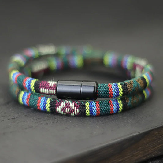 ✨ Men's Bohemia Magnetic Rope Bracelet – Adventure Surf & Beach Style 🔷 سوار رجالي بوهو بحبل مغناطيسي – ستايل المغامرة والشاطئ والسيرف