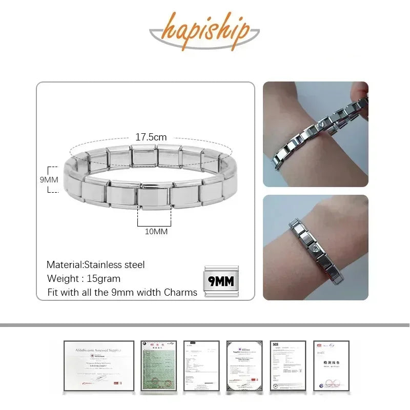 ✨ Hapiship Italian Elastic Charm Bracelet – 9mm Stainless Steel Fashion Bangle 🔷 سوار تشارم مرن إيطالي للنساء من هابي شيب – عرض 9 ملم ستانلس ستيل أنيق