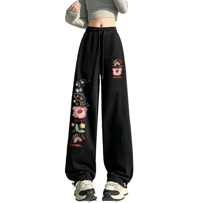 Disney Lotso Women’s Wide-Leg Pants – Cute Cartoon Straight Trousers for Fall/Winter Casual & Streetwear | بنطال نسائي واسع الساق من ديزني بشخصية Lotso – تصميم كرتوني لطيف للخريف والشتاء بأسلوب كاجوال وعصري