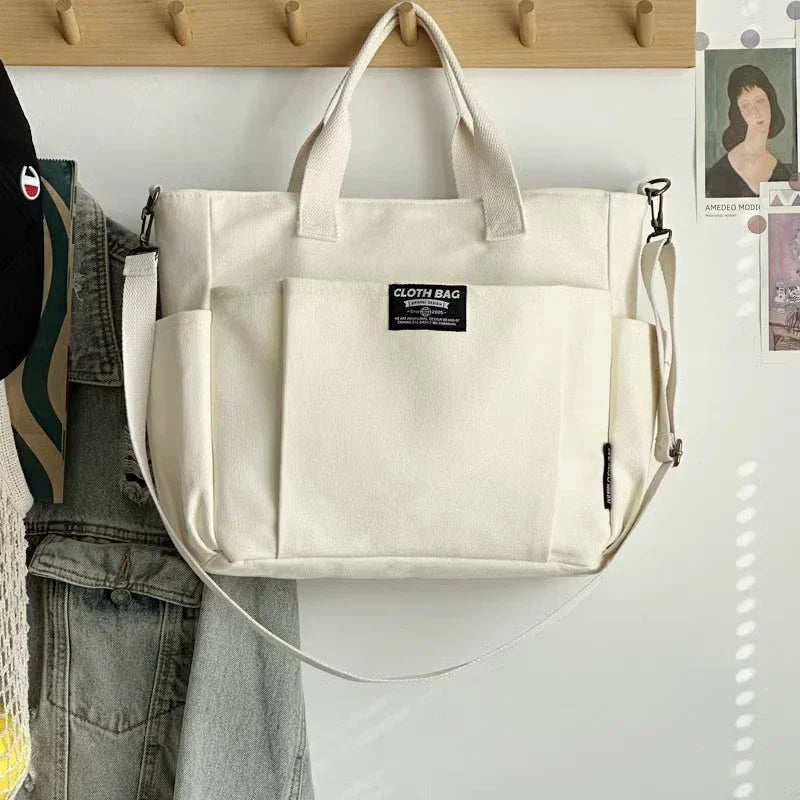 👜 Canvas Women’s Tote Bag – Large-Capacity Casual Shoulder Handbag | حقيبة نسائية قماشية عملية – بتصميم بسيط وسعة كبيرة للجامعة أو العمل