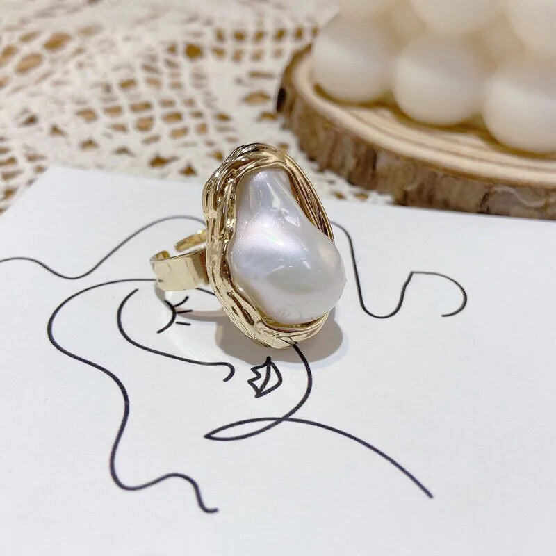 ✨ PuRui Semi-Baroque Pearl Adjustable Ring – Punk Aesthetic Wedding Jewelry 🔷 خاتم بيرل ستايل بانك بحبة لؤلؤ شبه باروكية – تصميم مفتوح قابل للتعديل للزفاف والمناسبات