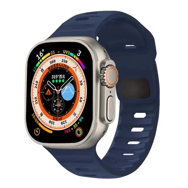 🏃‍♂️ Silicone Sport Strap for Apple Watch – Compatible with Series 9/8/7/6/5/4/3/SE/Ultra (38mm-49mm) | سوار رياضي سيليكون لساعة أبل – متوافق مع جميع المقاسات والسلاسل