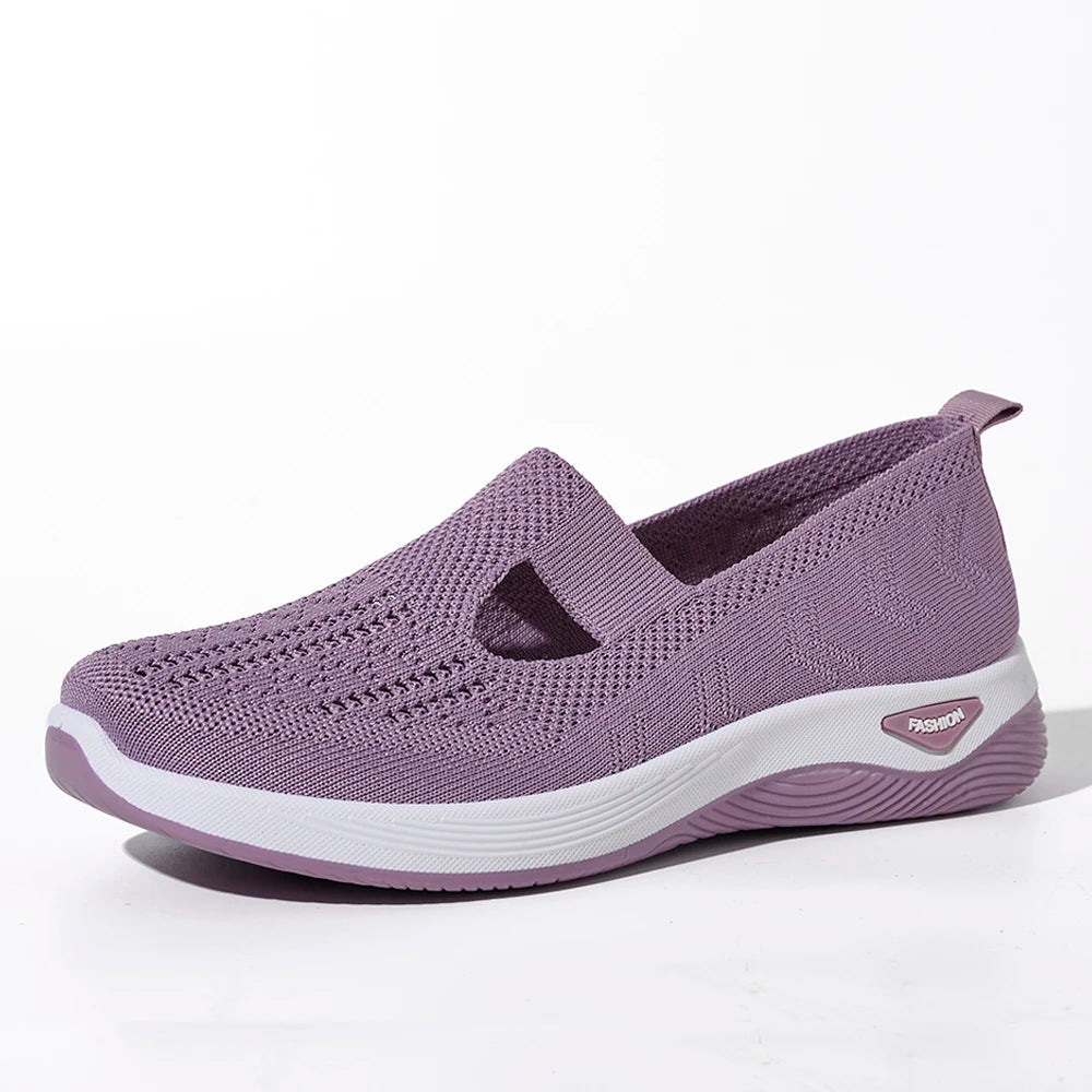 Women’s Mesh Knit Slip-On Sneakers – Lightweight, Breathable, Anti-Slip Flat Shoes | سنيكرز نسائي شبكي بنعل مسطح – خفيف، قابل للتهوية، مضاد للانزلاق وسهل الارتداء