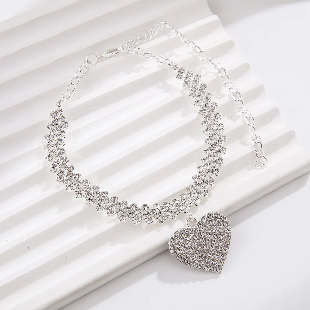 ✨ Beautiful Dazzling Cubic Zirconia Chain Anklet | خلخال نسائي فضي أنيق من الزركون اللامع ✨