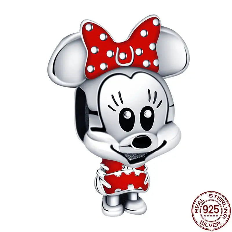 925 Sterling Silver Disney Bead Charm – Mickey, Minnie & Stitch DIY Bracelet Accessory | خرزة فضية أصلية 925 بتصميم ديزني – ميكي، ميني، وستيتش لسوار DIY نسائي أنيق