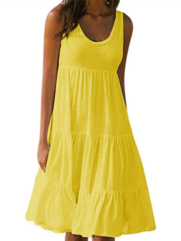 ✨ Summer Sleeveless Casual Dress – Solid Color & Flowy Fit | فستان نسائي صيفي بدون أكمام بلون سادة – مريح وأنيق لإطلالة خفيفة