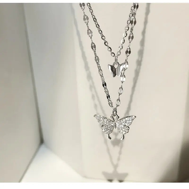 💎 Women’s Double Layer Butterfly Necklace 🦋 – Sparkling Exquisite Collar Chain Jewelry for Party & Holiday Gift | عقد نسائي مزدوج الطبقات بتصميم فراشة لامع – سلسلة أنيقة للحفلات والهدايا