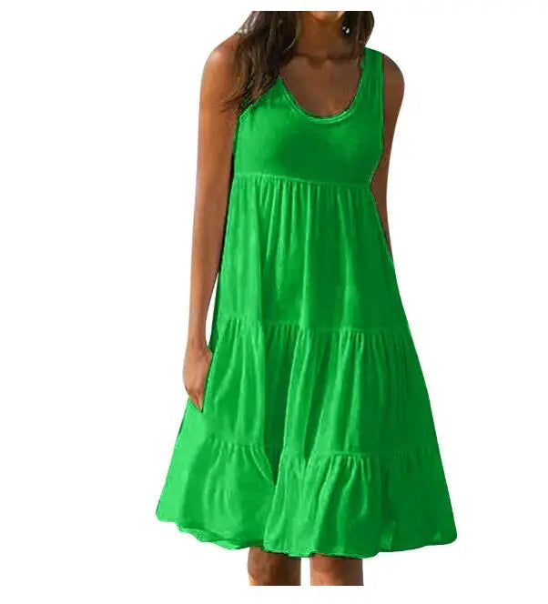 ✨ Summer Sleeveless Casual Dress – Solid Color & Flowy Fit | فستان نسائي صيفي بدون أكمام بلون سادة – مريح وأنيق لإطلالة خفيفة